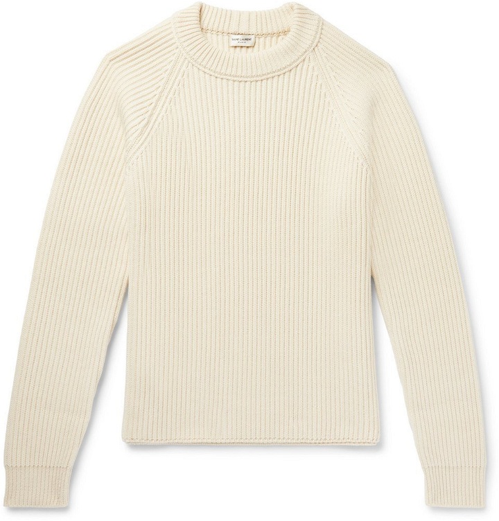 Photo: SAINT LAURENT - Ribbed Wool and Cashmere-Blend Sweater - Ivory