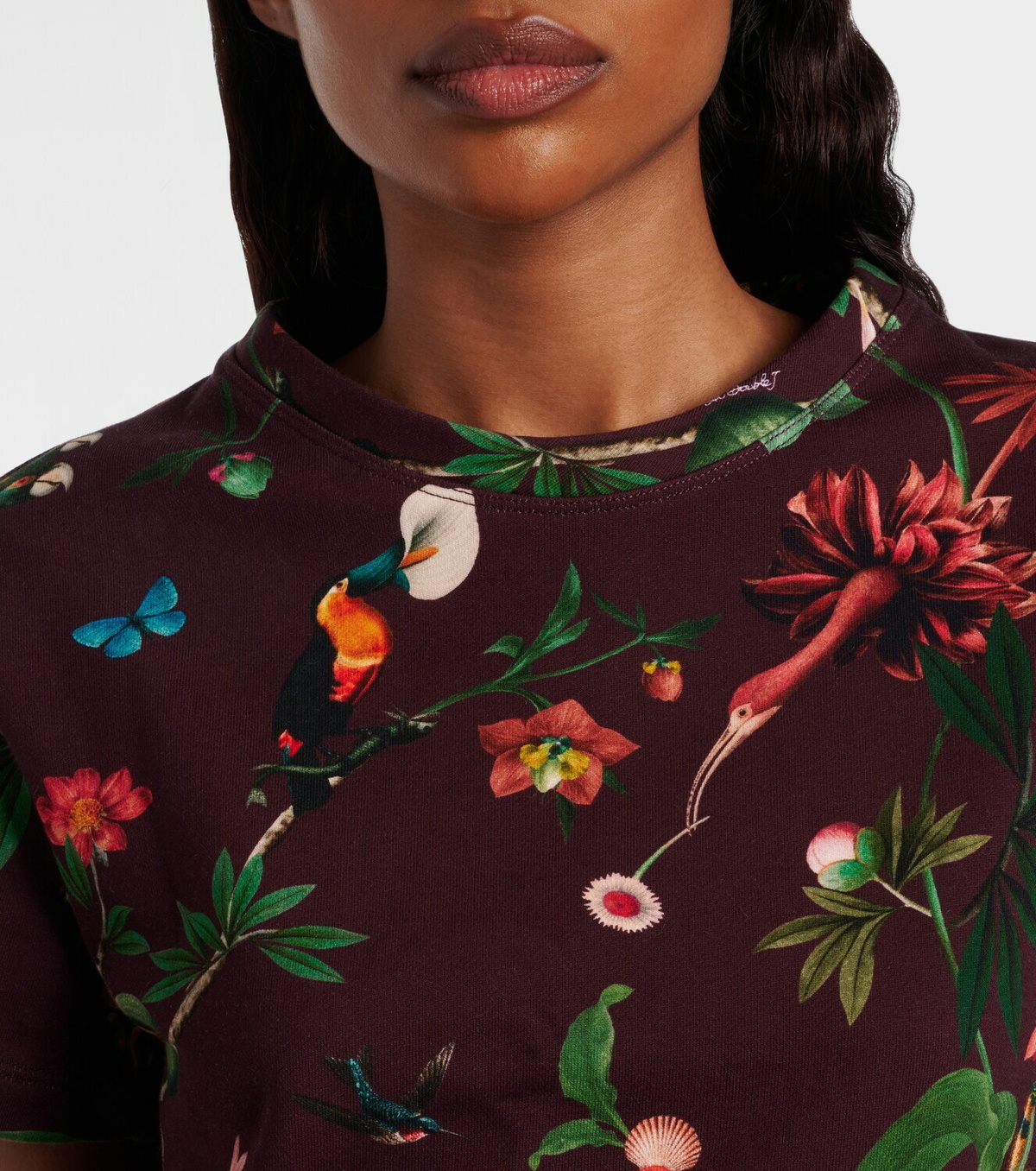 La DoubleJ La Scala feather-trimmed printed cotton T-shirt