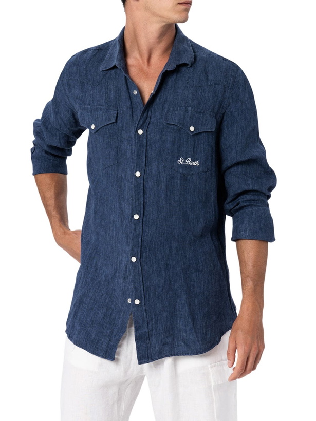 Photo: MC2 Saint Barth Man Linen Denim Delave Shirt Greg