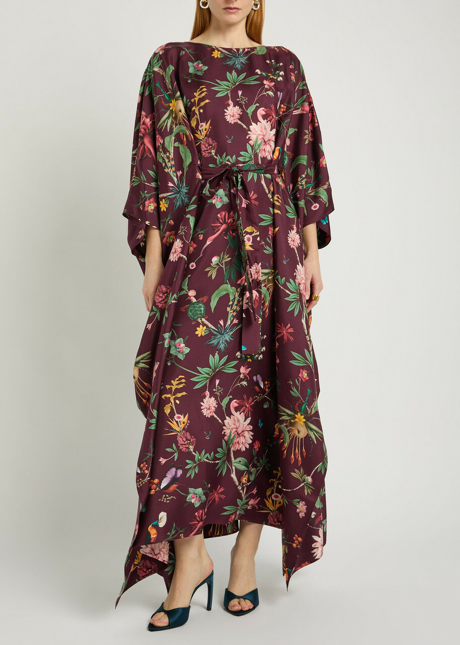 LA Double J Square Belted Printed Silk Kaftan Dress Multicoloured