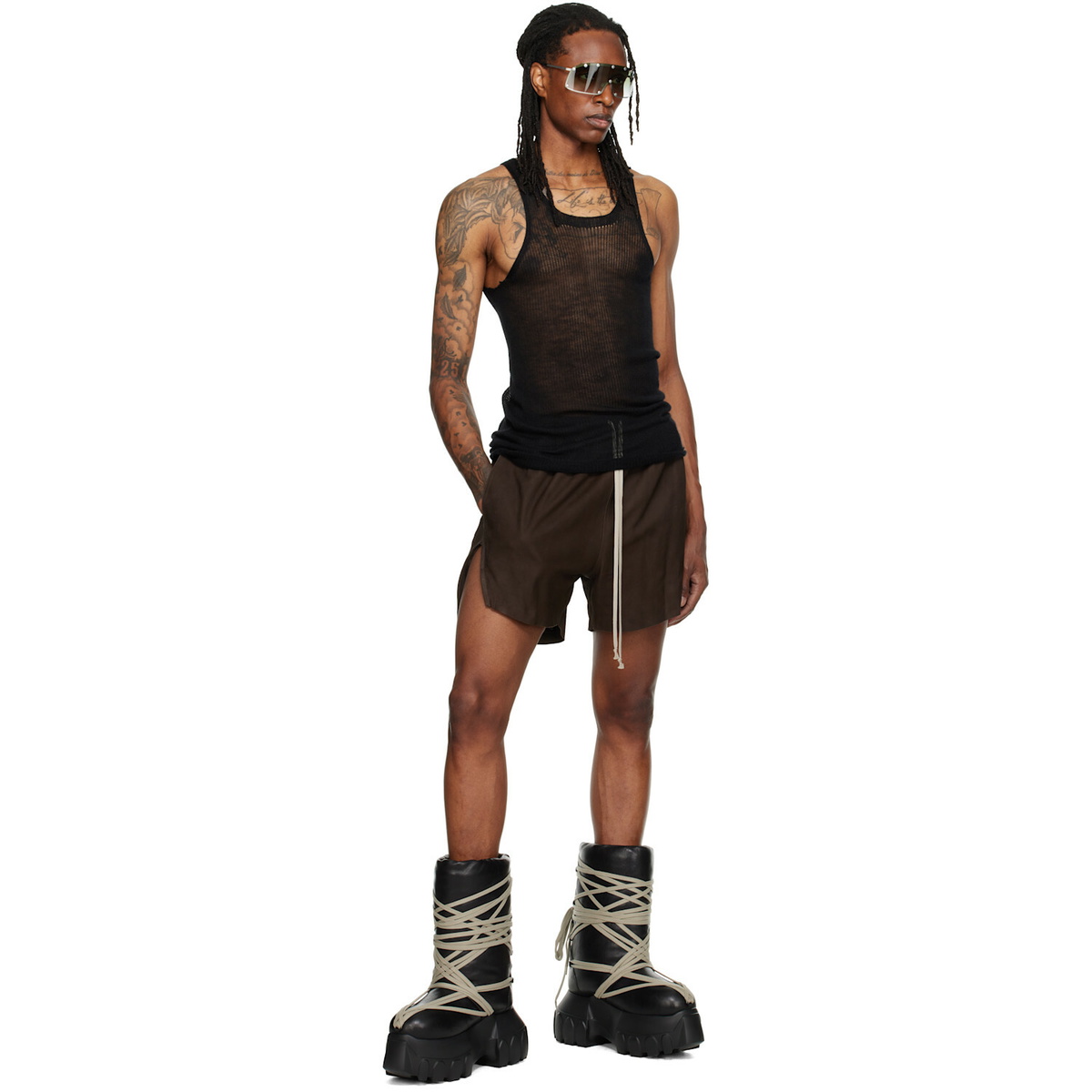 Rick Owens Brown Rick S Boxers Leather Shorts