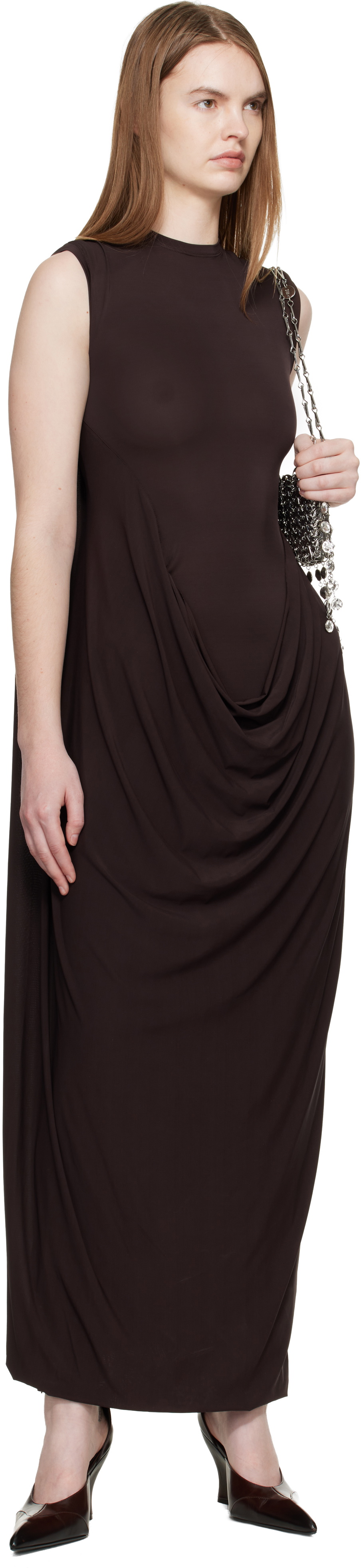 Jean Paul Gaultier Brown Double Layer Draped Maxi Dress