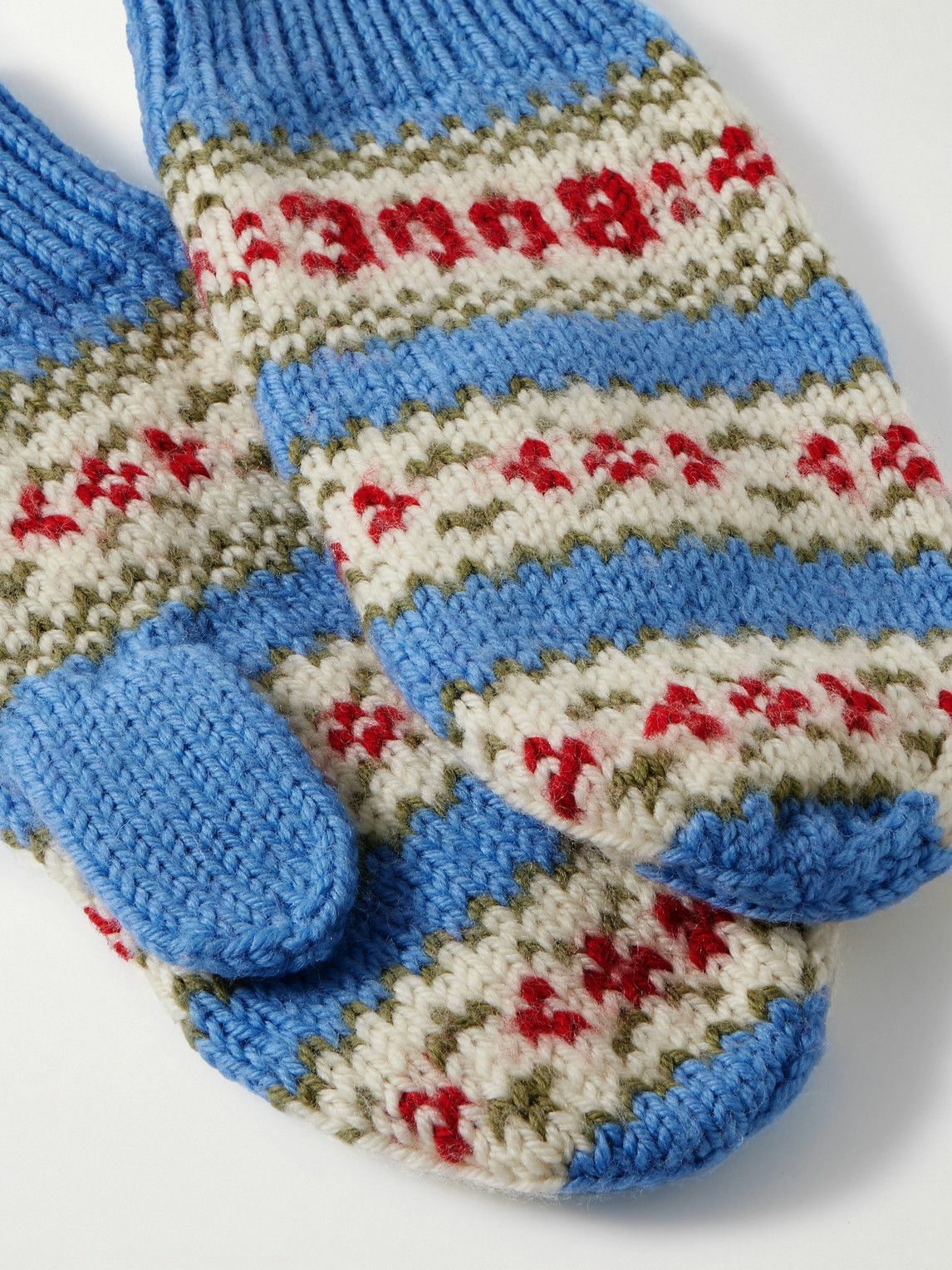 BODE - Wedgewood Fair Isle Virgin Wool Mittens - Blue