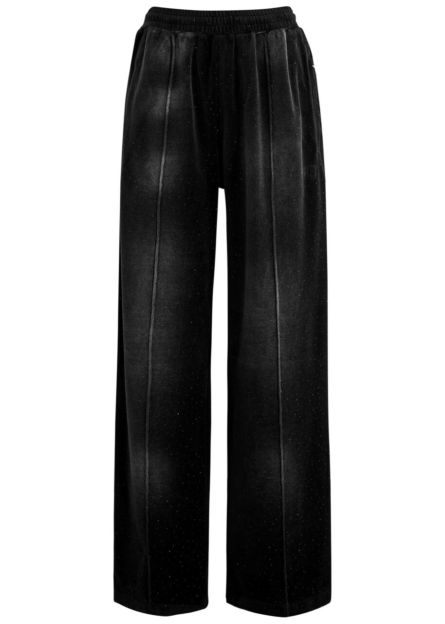 Alexanderwang.t Faded Crystal-embellished Velour Sweatpants Black