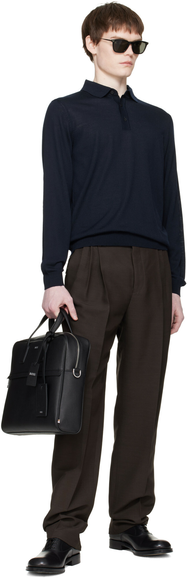 BOSS Navy Extrafine Merino Polo