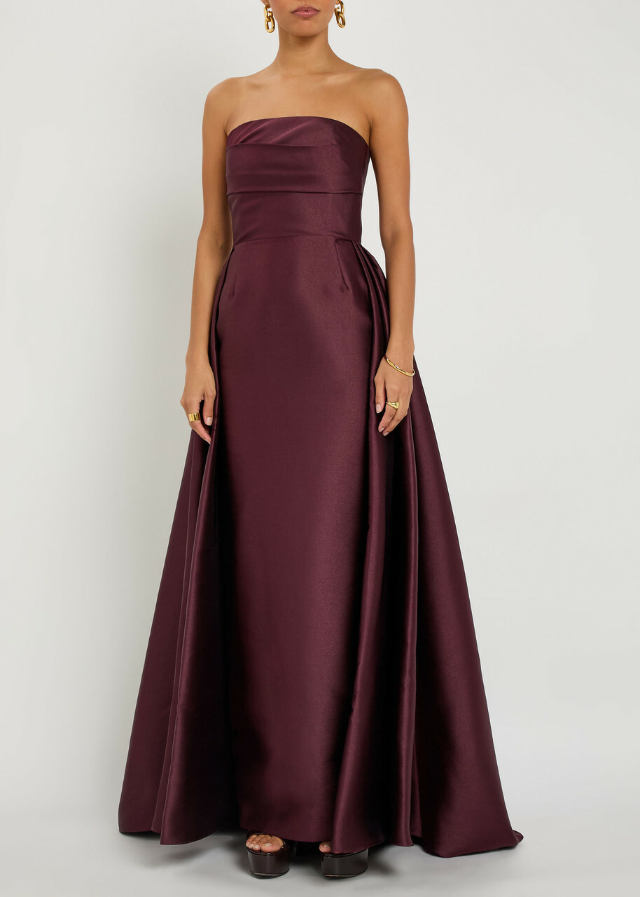 Solace London Tiffany Strapless Faille Gown Aubergine
