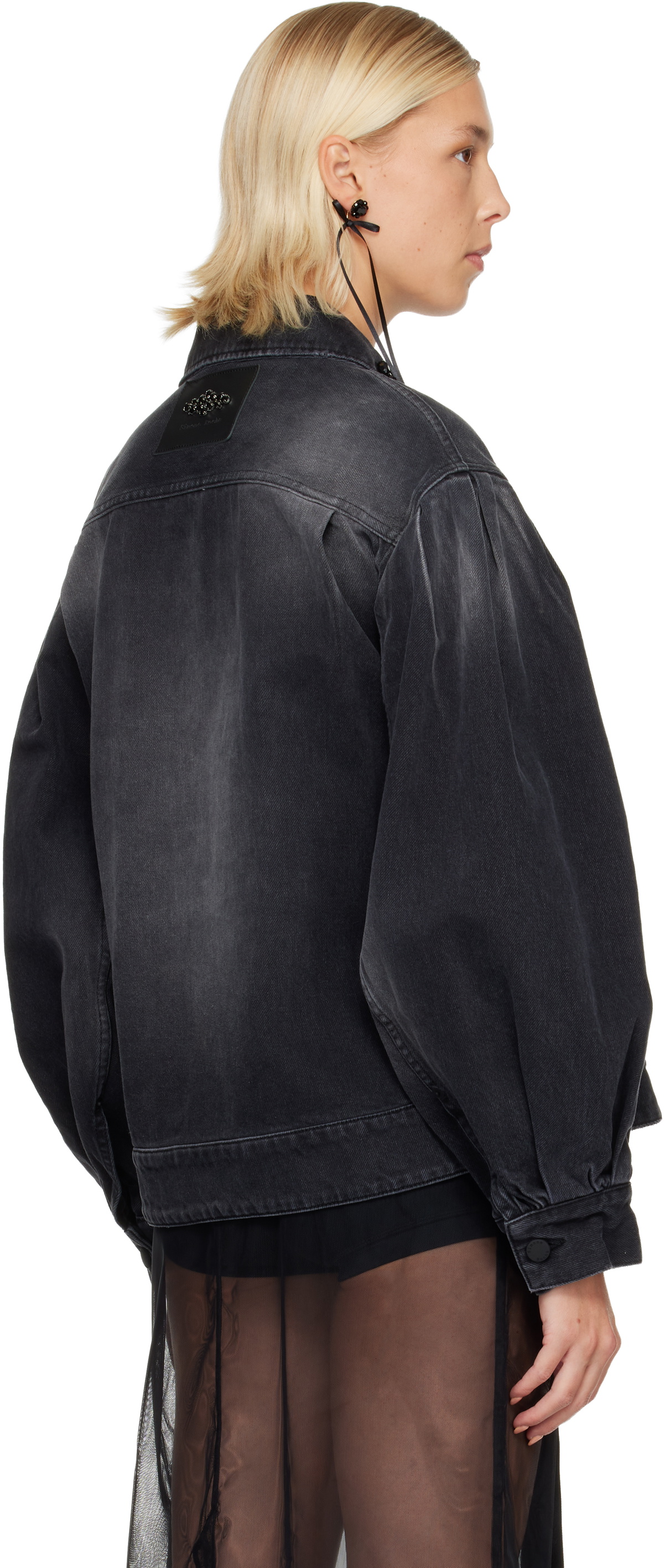 Simone Rocha Black Embellished Sculpted Belt Detail Denim Jacket
