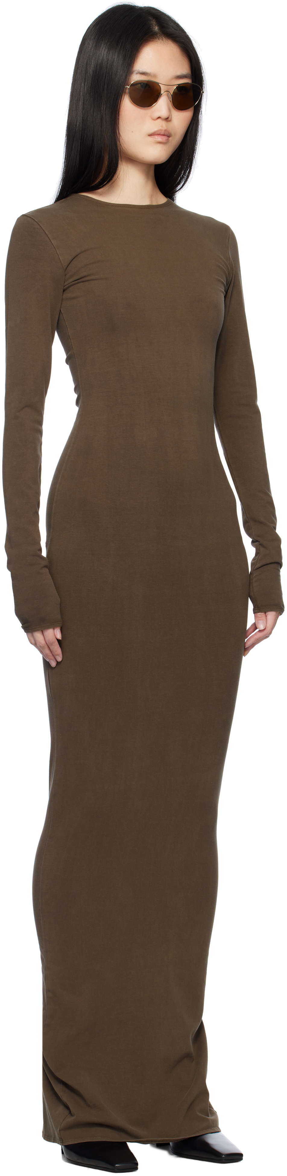 entire studios maxi dress ENTIRE STUDIOS Draped long-sleeve Maxi Dress | Grey