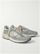 Golden Goose - Dad-Star Distressed Leather-Trimmed Suede and Mesh Sneakers - Gray