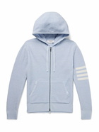 Thom Browne - Intarsia-Knit Striped Textured Linen and Cotton-Blend Zip-Up Hoodie - Blue