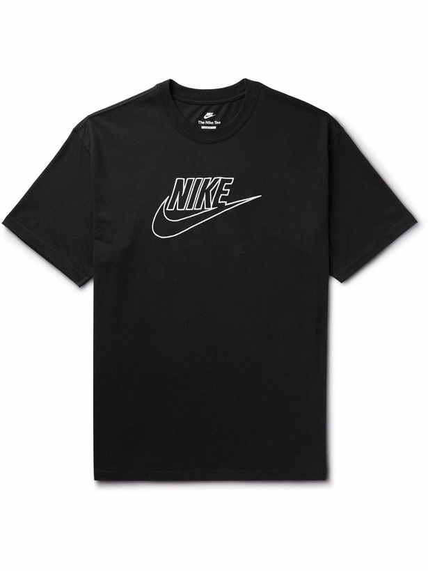 Photo: Nike - Sportswear Logo-Embroidered Cotton-Jersey T-Shirt - Black