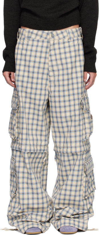 Photo: ERL Beige & Blue Zip-Off Plaid Cargo Pants
