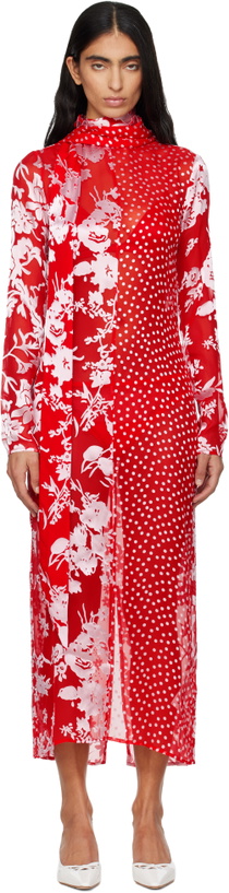Photo: Marine Serre Red Regenerated Raso Silk Scarves Ls Maxi Dress