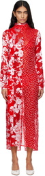 Marine Serre Red Regenerated Raso Silk Scarves Ls Maxi Dress