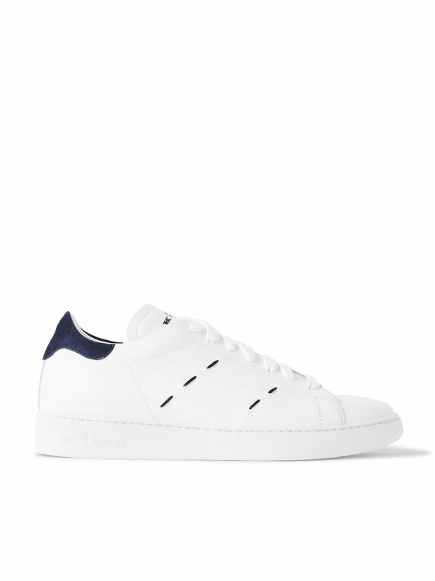Photo: Kiton - Suede-Trimmed Embroidered Logo-Print Leather Sneakers - White