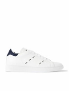 Kiton - Suede-Trimmed Embroidered Logo-Print Leather Sneakers - White