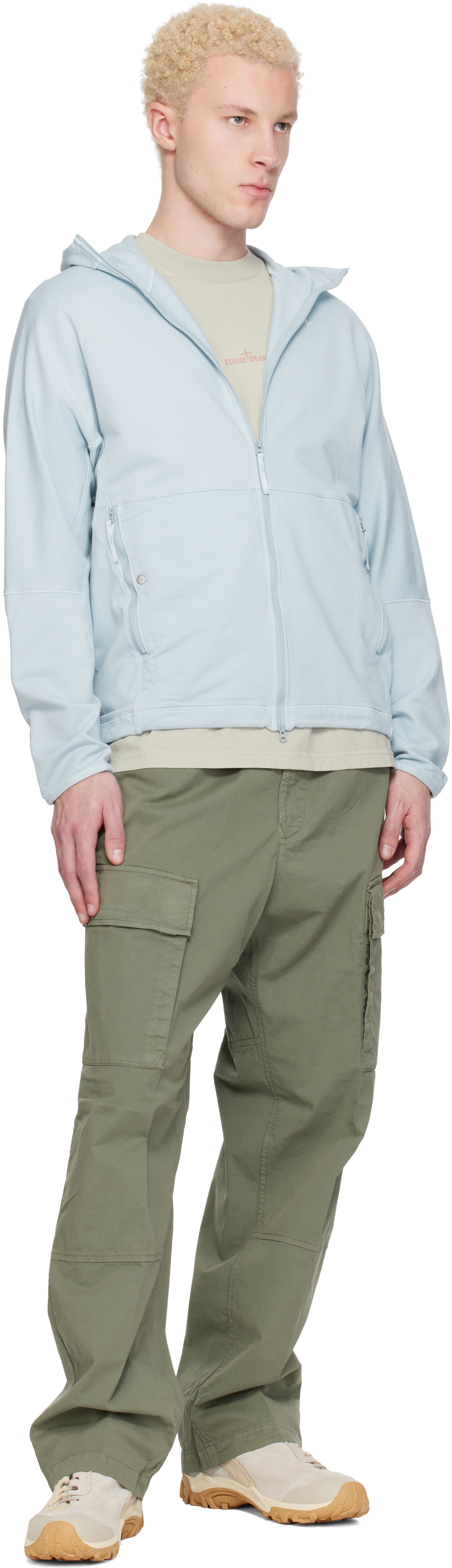Stone Island Blue 6100069 Stretch Cotton Fleece Stellina Hoodie