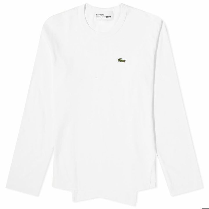 Photo: Comme des Garçons SHIRT Men's x Lacoste Long Sleeve Asymmetric T-Shirt in White