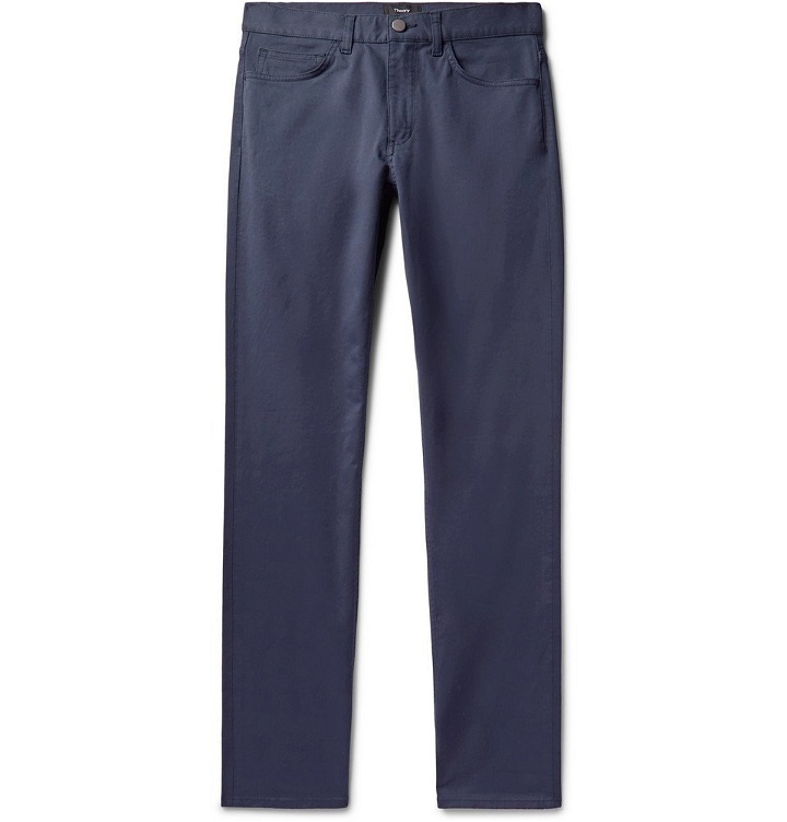 Photo: Theory - Haydin Slim-Fit Stretch Cotton-Twill Trousers - Blue
