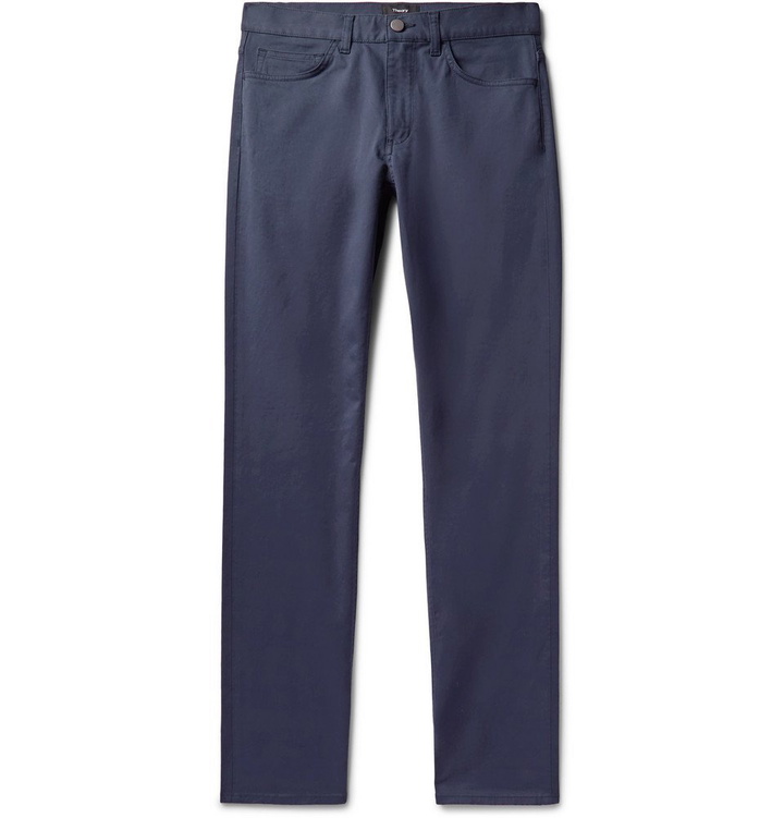 Photo: Theory - Haydin Slim-Fit Stretch Cotton-Twill Trousers - Blue