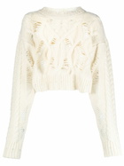 AISLING CAMPS White Cable Knit Cropped Sweater