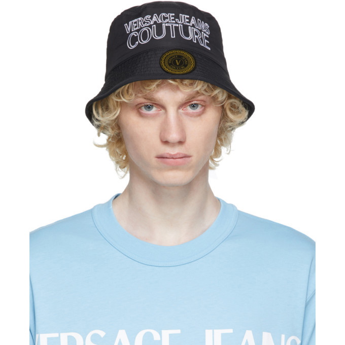 Photo: Versace Jeans Couture Black and White Embroidered Logo Bucket Hat