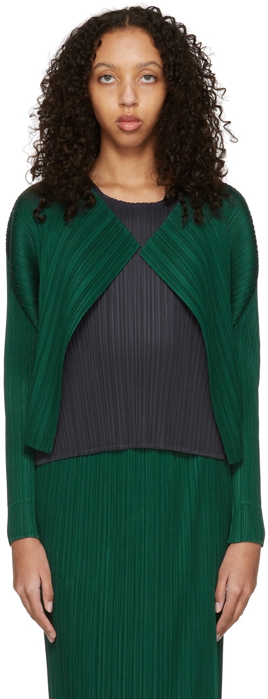 Pleats Please Issey Miyake Green Monthly Colors March Cardigan