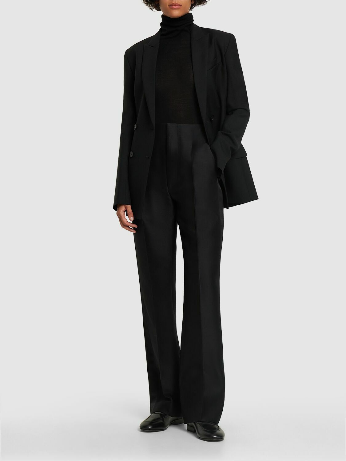 パンツ THE ROW HECTOR WOOL AND SILK TUXEDO PANTS THE ROW Hector Side-Stripe Straight-Leg Tuxedo Pants