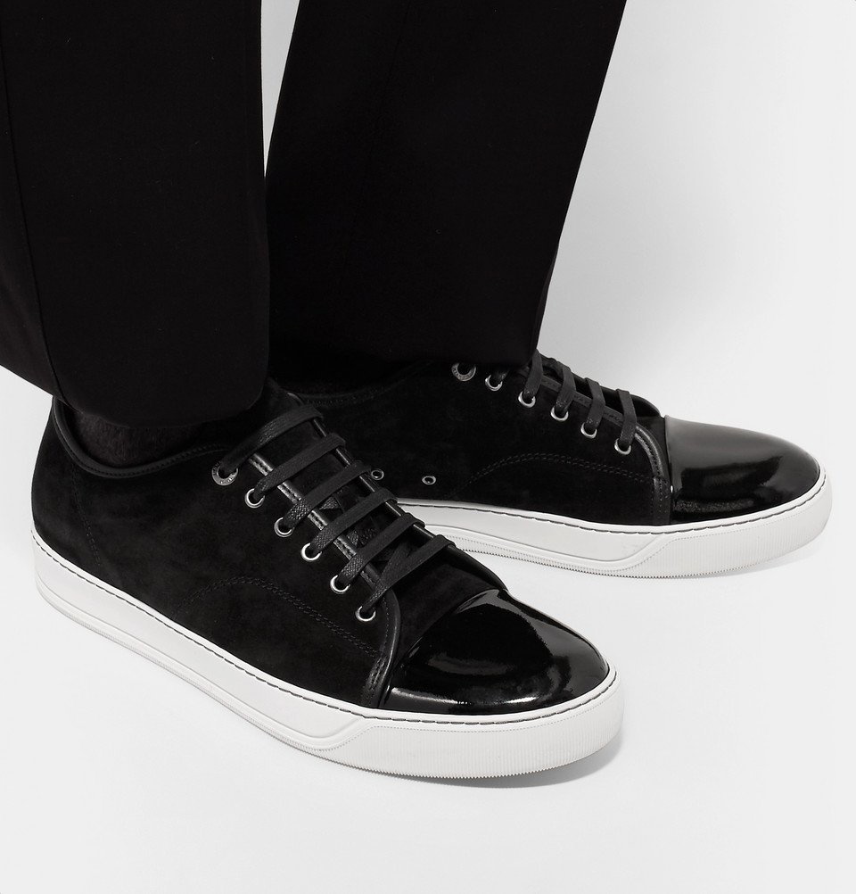 Lanvin - Cap-Toe Suede and Patent-Leather Sneakers - Men - Black