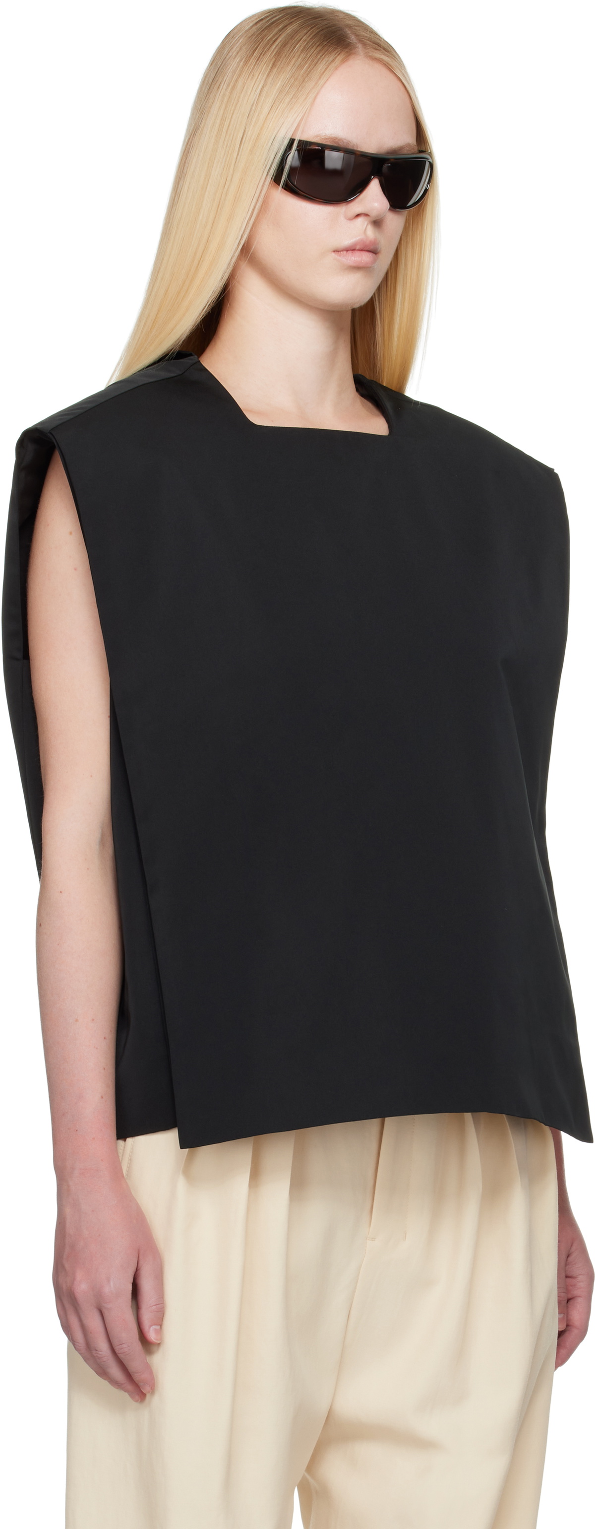 Carven Black Square Duchesse Top