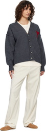 AMI Paris Gray Wool Ami de Coeur Cardigan