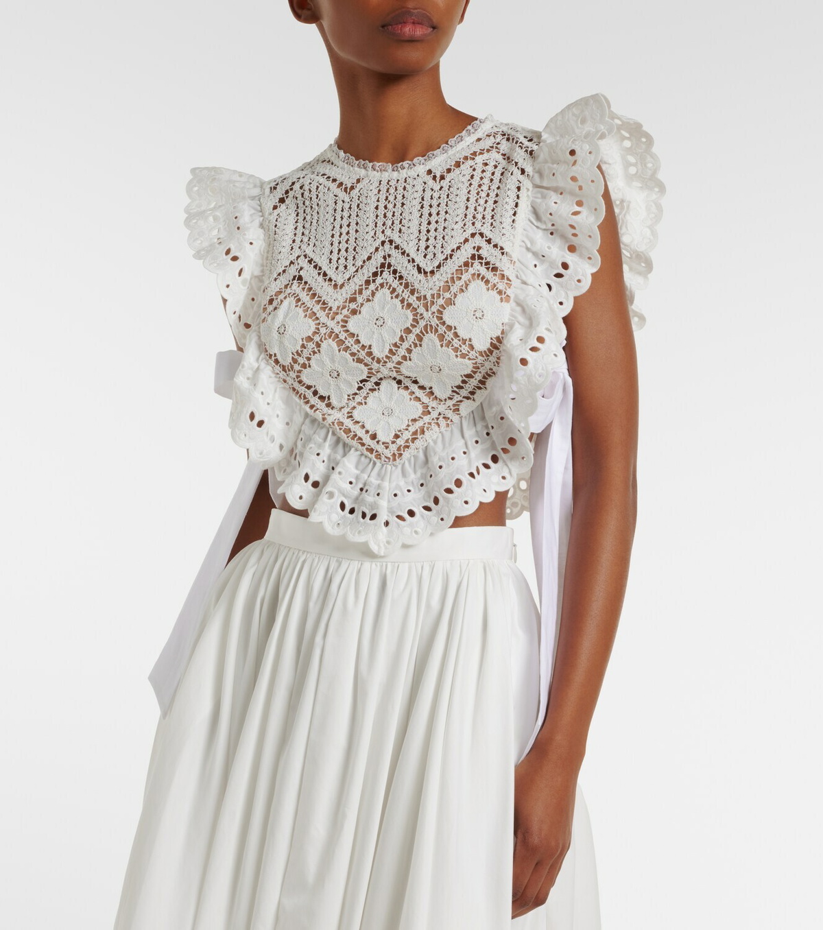 Self-Portrait Crochet ruffled crop top