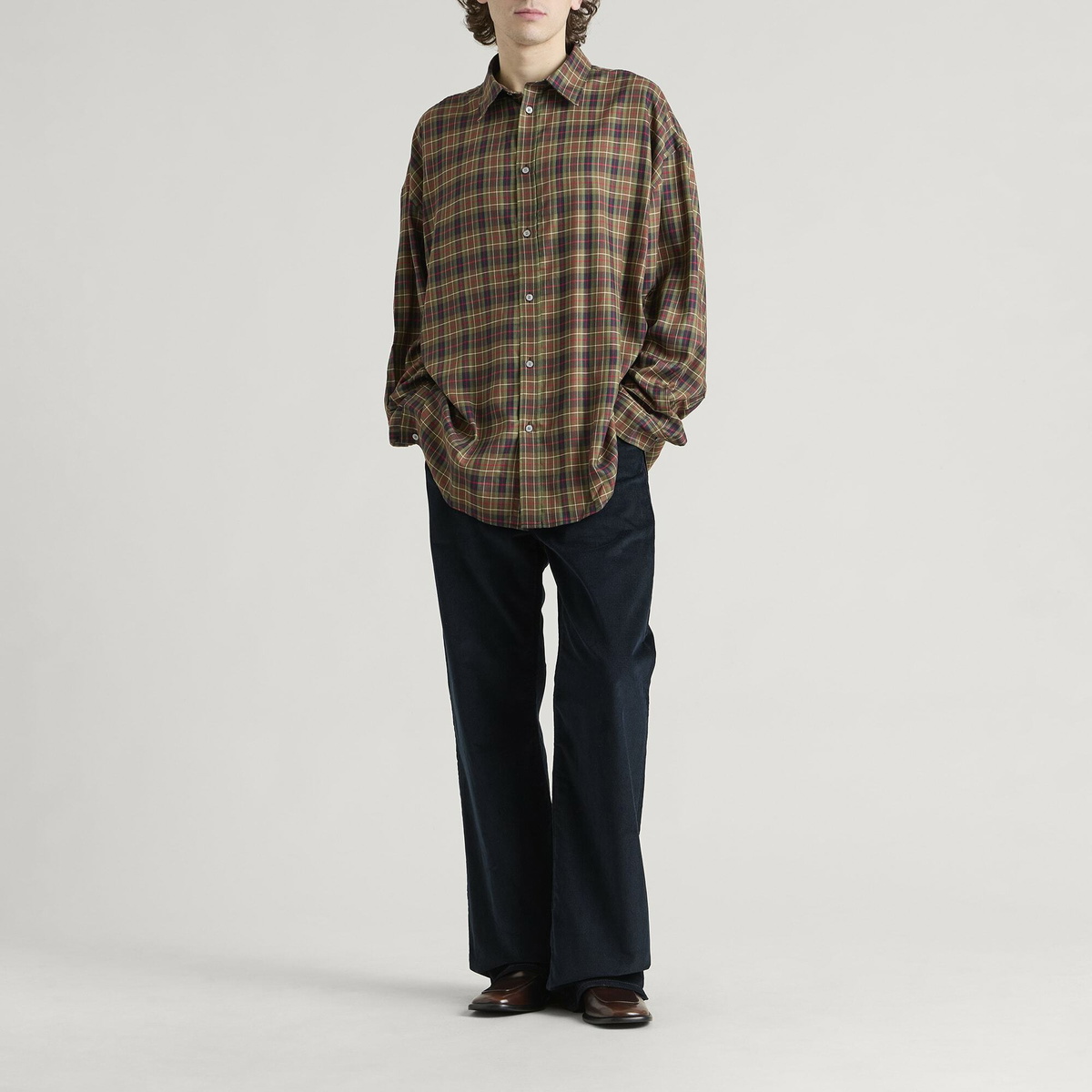 Acne Studios Men's Setar Check Flannel Long Sleeve Shirt in Green Multi