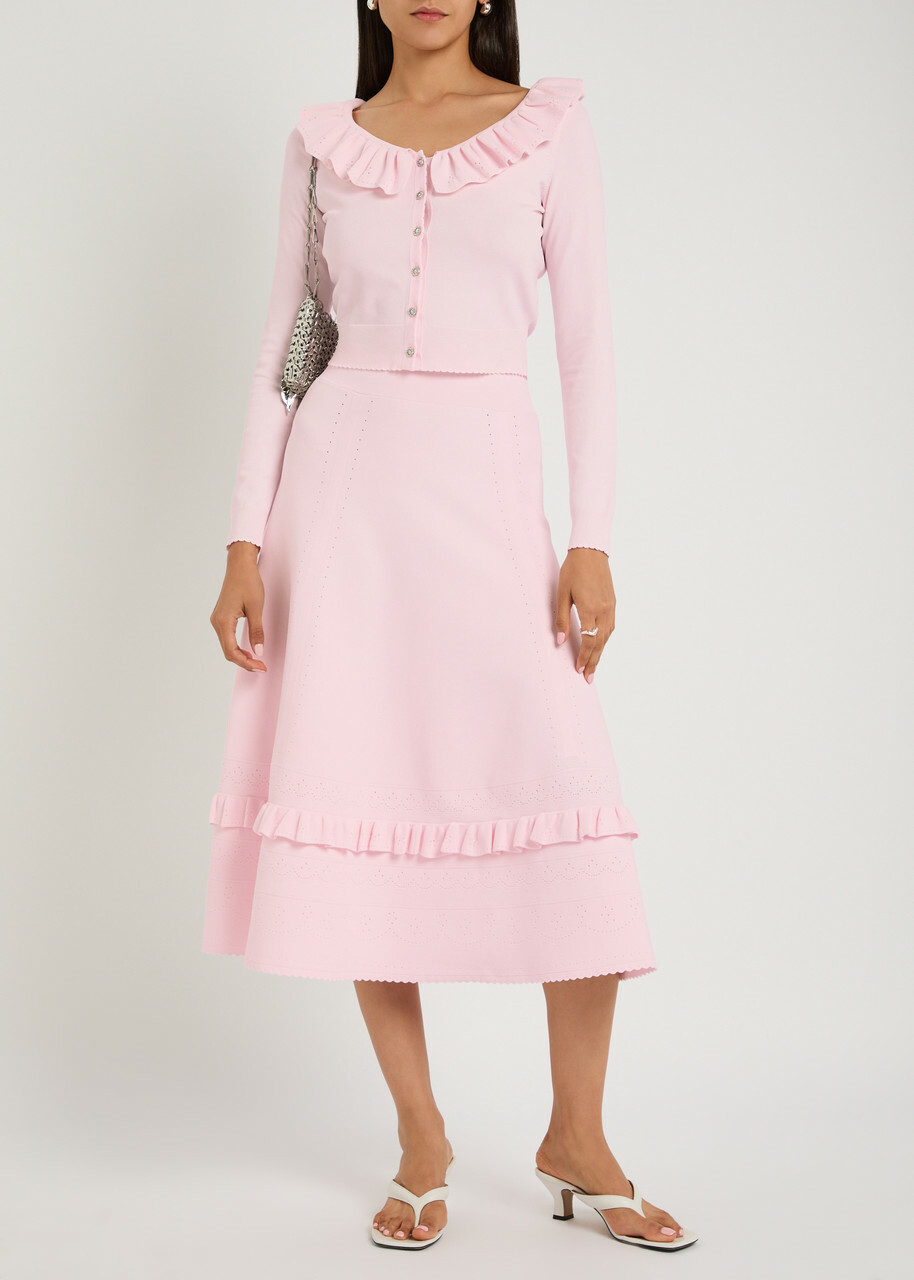 Needle & Thread Pointelle Stretch-knit Midi Skirt Pink