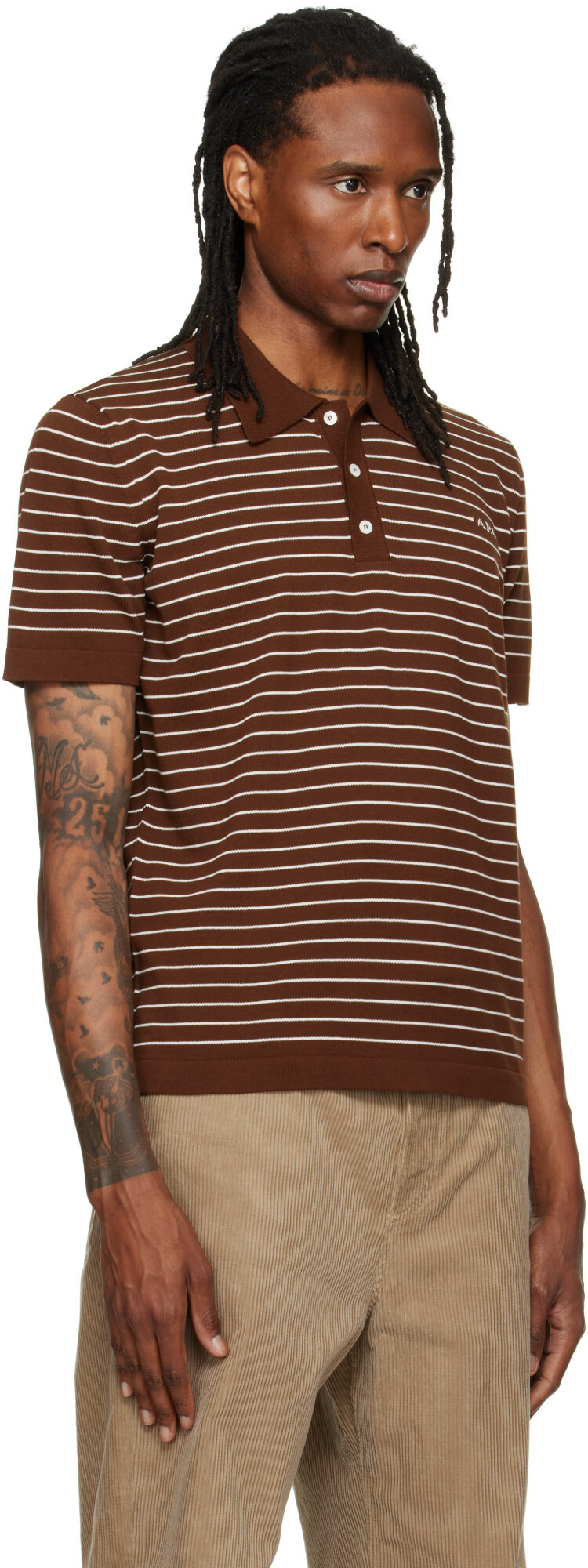 A.P.C. Brown Fitted Striped Polo