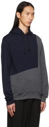 Comme des Garçons Homme Deux Grey & Navy Wool Panelled Hoodie