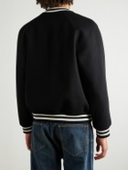 CELINE - Teddy Triomphe Leather-Trimmed Wool-Blend Varsity Jacket - Black