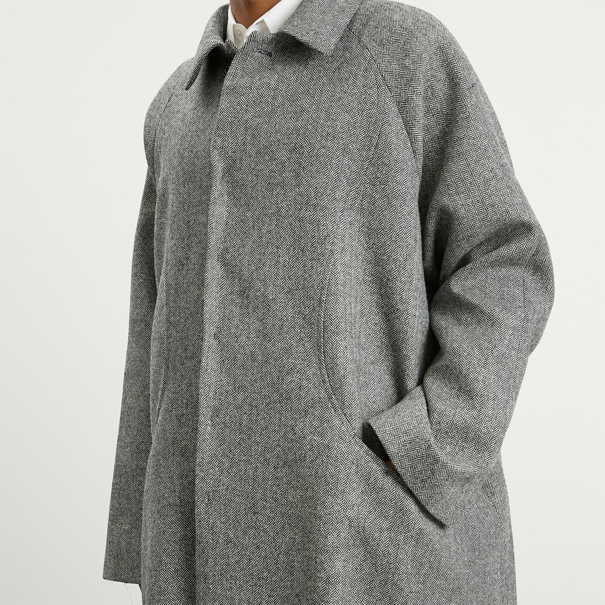 Sage Nation Men's Takeshi Overcoat in Black And White Herringbone