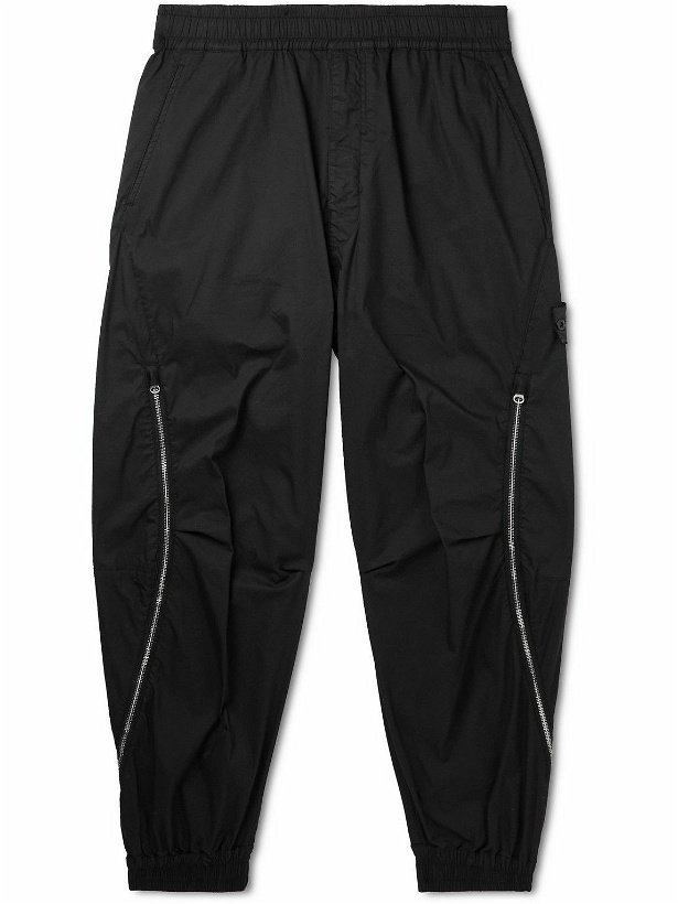 Photo: Stone Island Shadow Project - Tapered Logo-Appliquéd Zip-Detailed Cotton-Blend Twill Trousers - Black