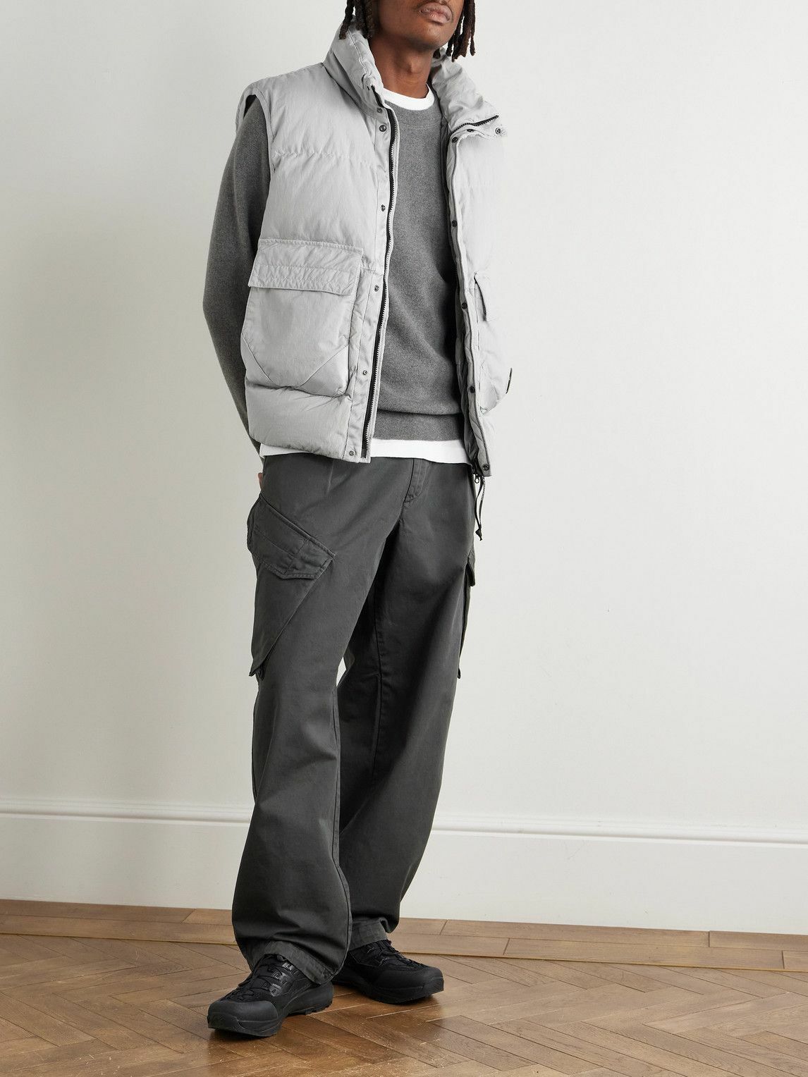 C.P. Company - Eco-Chrome R Padded Recycled-Shell Hooded Down Gilet - Gray
