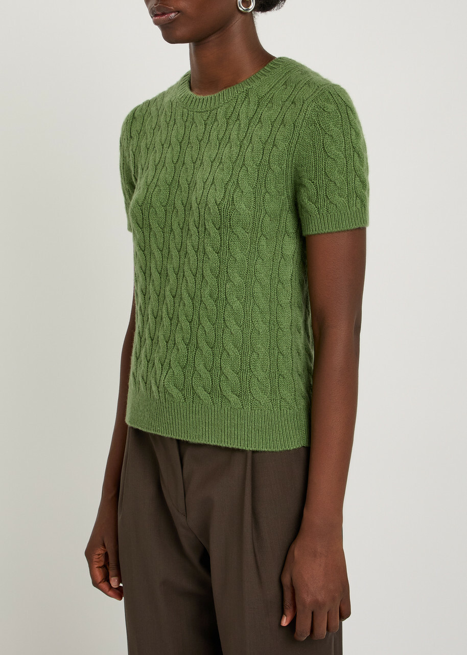 Vince Cable-knit Wool and Cashmere-blend T-shirt Light Green