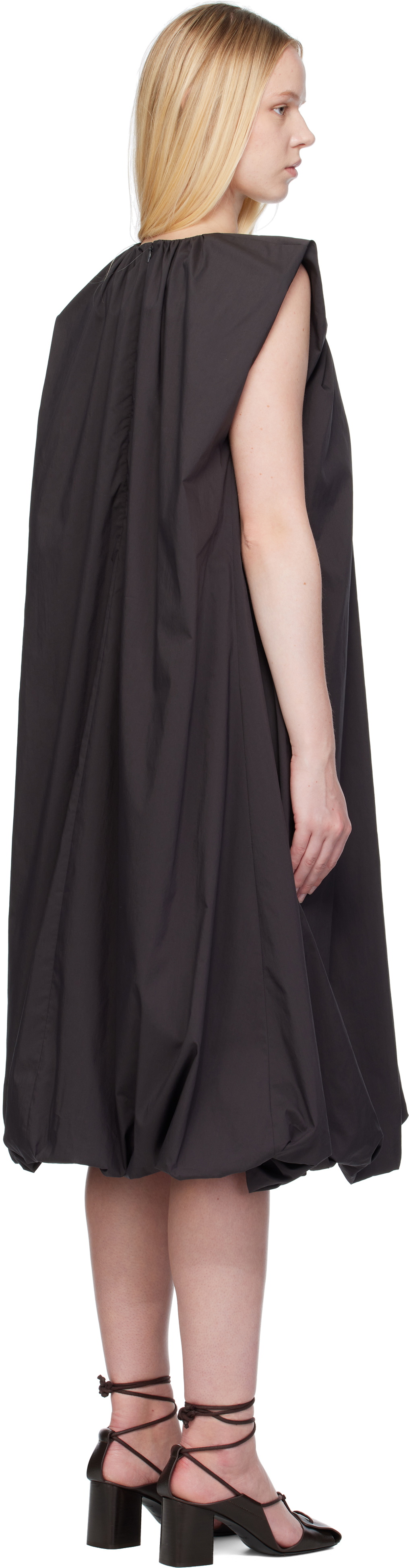 AMOMENTO Gray Cotton Volume Shirring Minidress