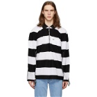 Burberry Black and White Striped Zip Detail Polo