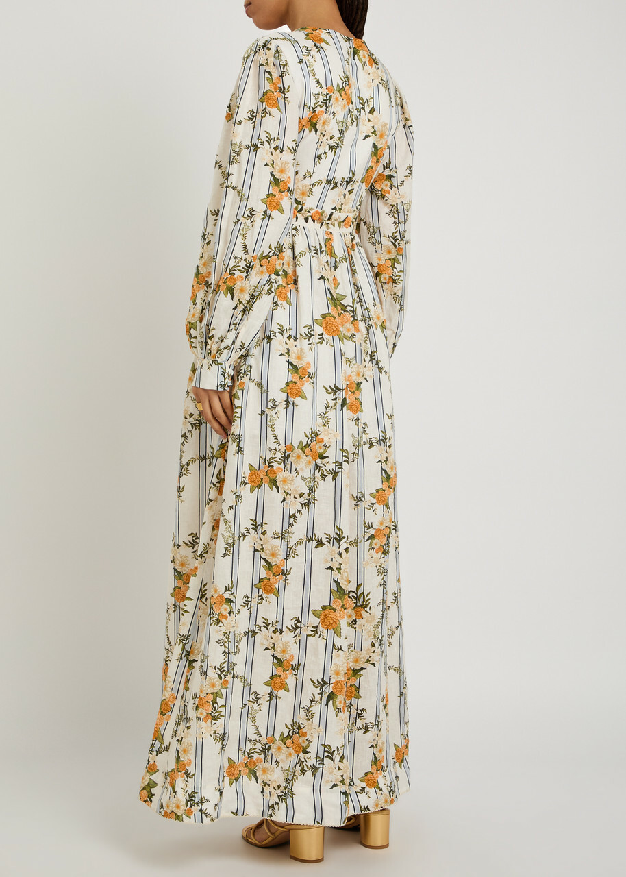 Agua BY Agua Bendita Frambuesa Floral-print Linen Maxi Dress Multicoloured
