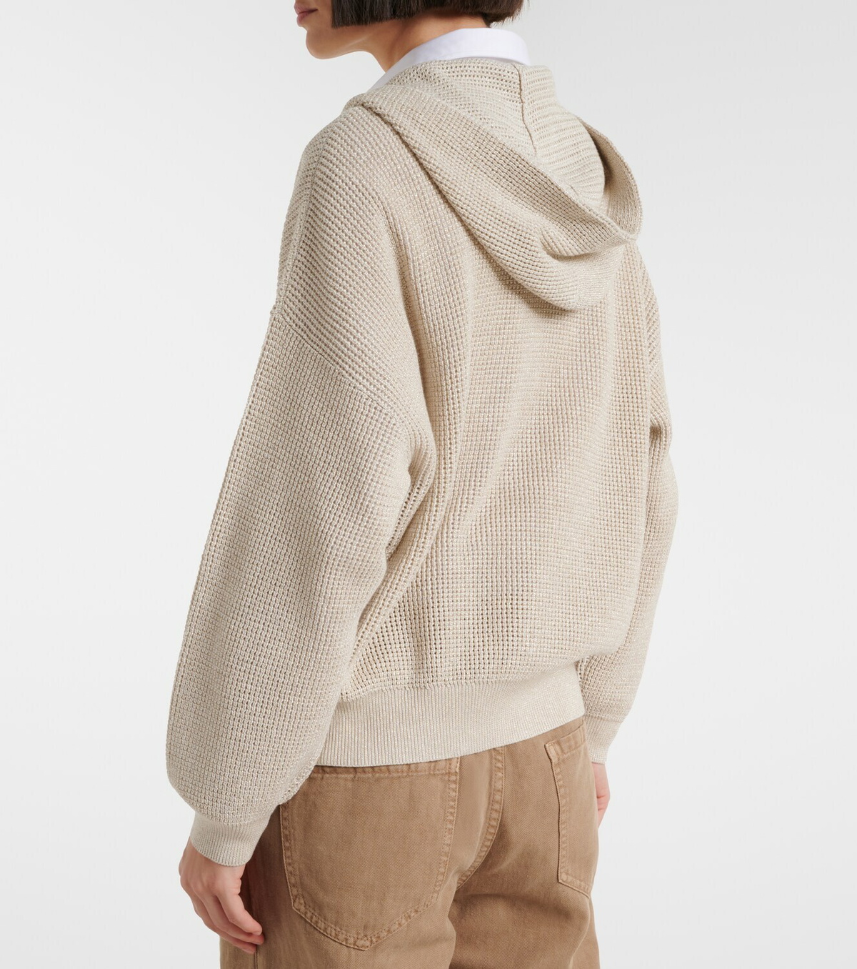 Brunello Cucinelli Open-knit cotton-blend lamé zip-up hoodie