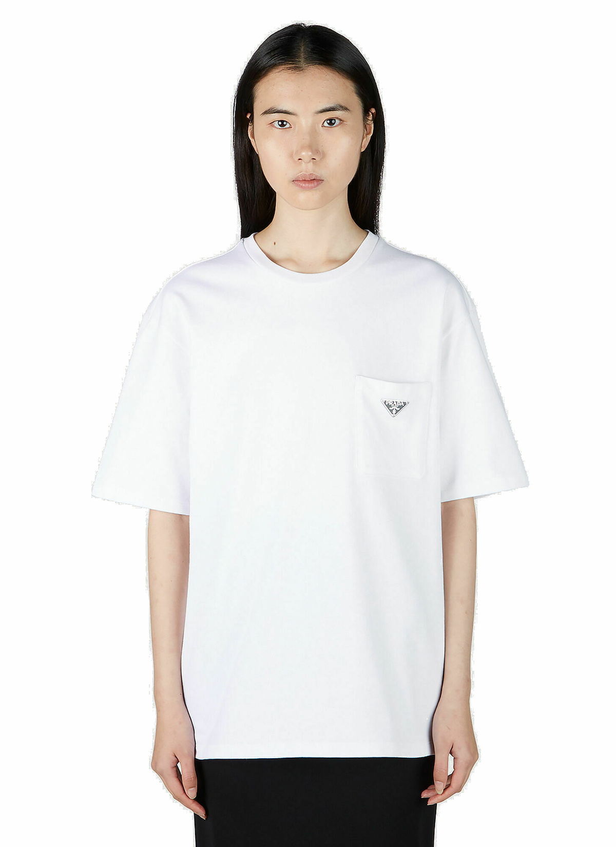 Prada Logo Plaque T Shirt in White Prada