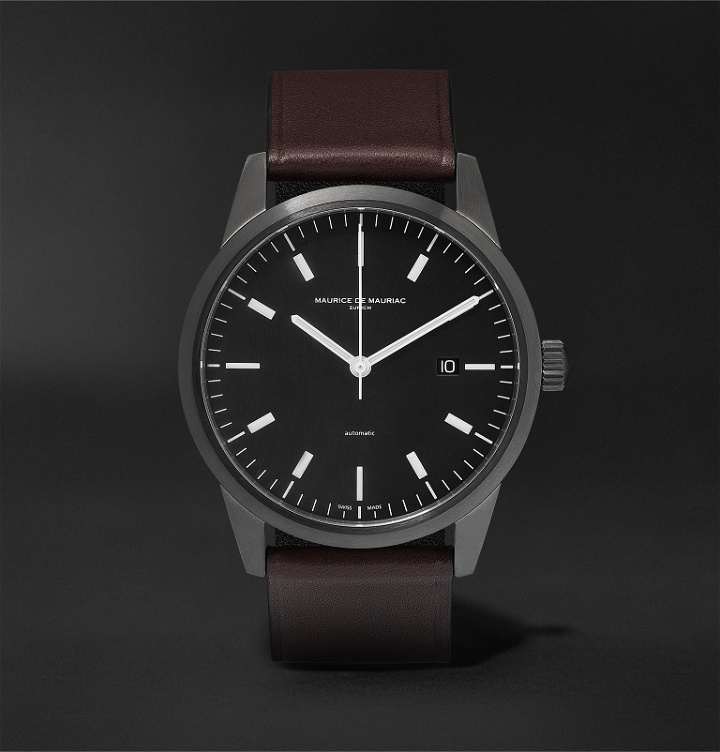 Photo: Maurice de Mauriac - L1 42mm Coated Stainless Steel and Leather Watch - Black