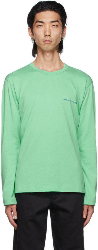 Photo: Comme des Garçons Shirt Green Logo Long Sleeve T-Shirt
