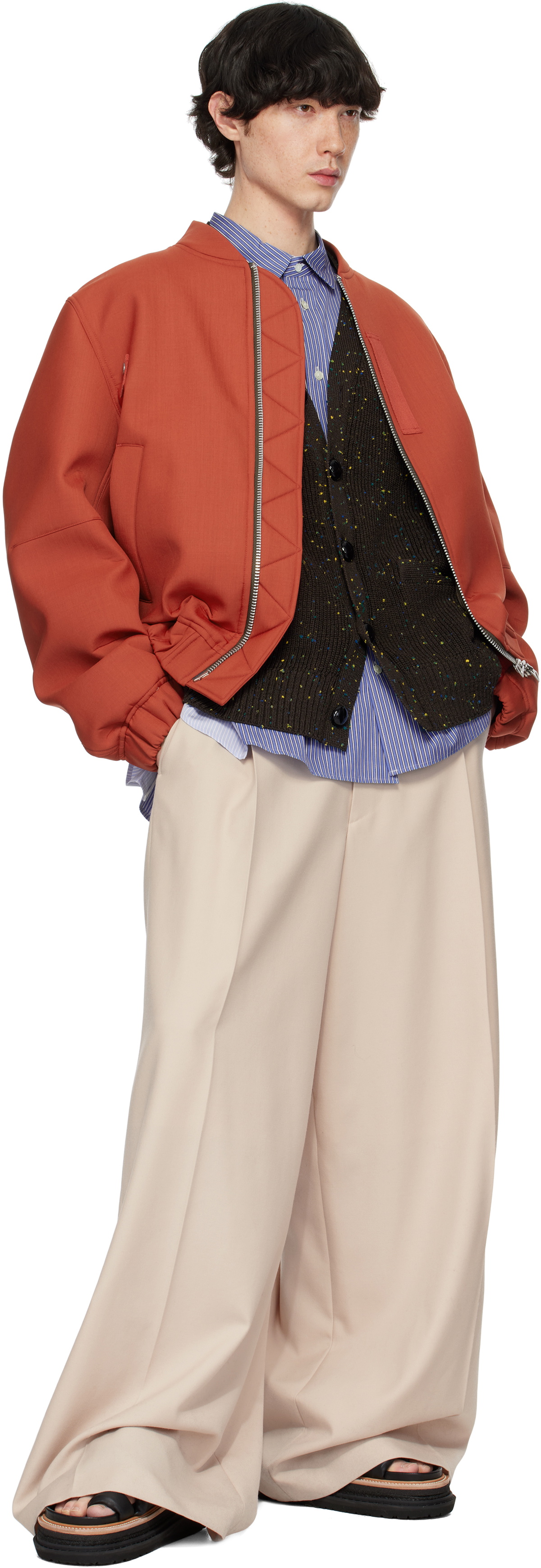 sacai Red Suiting Bonding Bomber Jacket Sacai