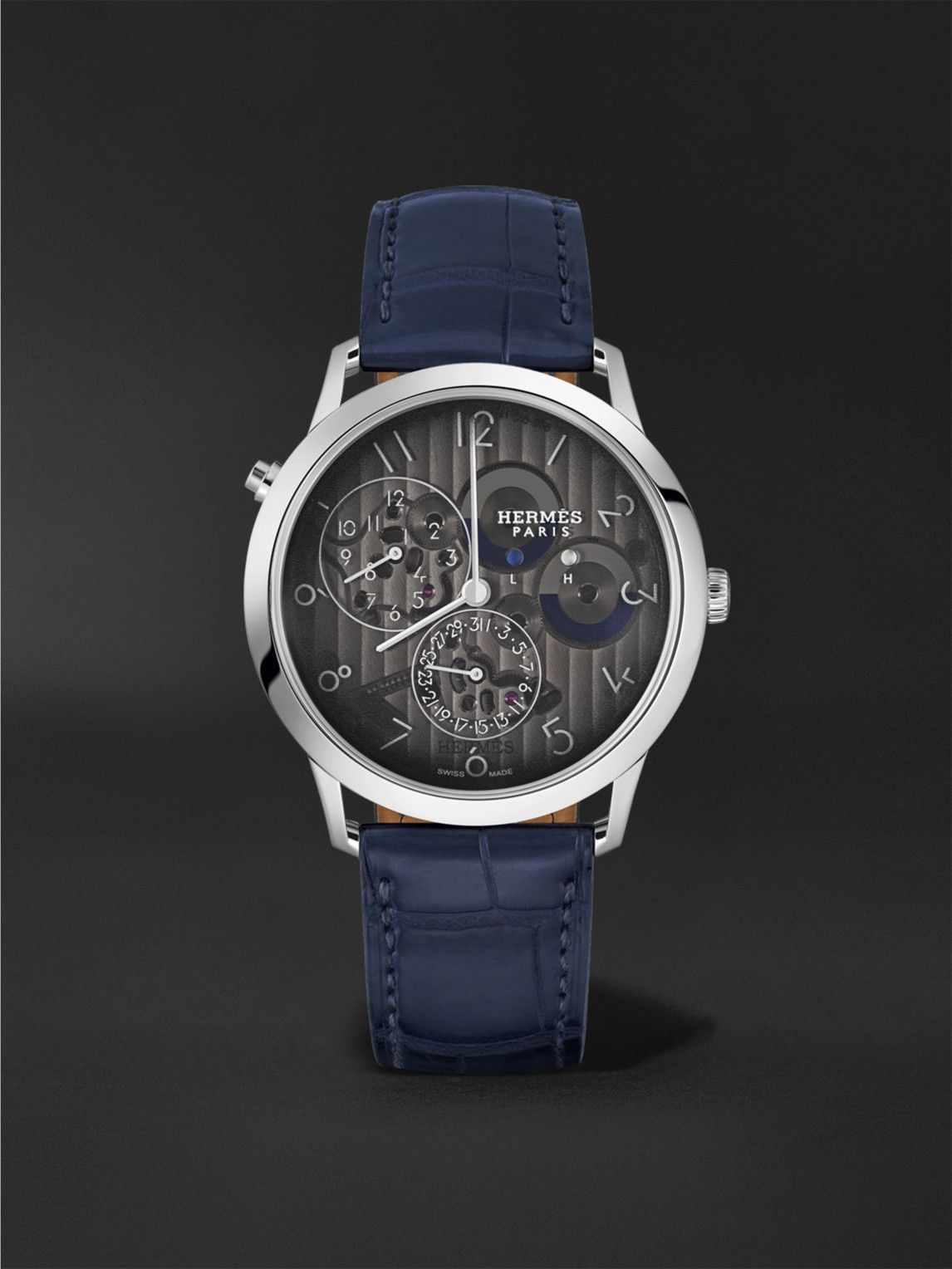 Photo: Hermès Timepieces - Slim d'Hermès Automatic GMT 39mm Platinum and Alligator Watch, Ref. No. 054157WW00